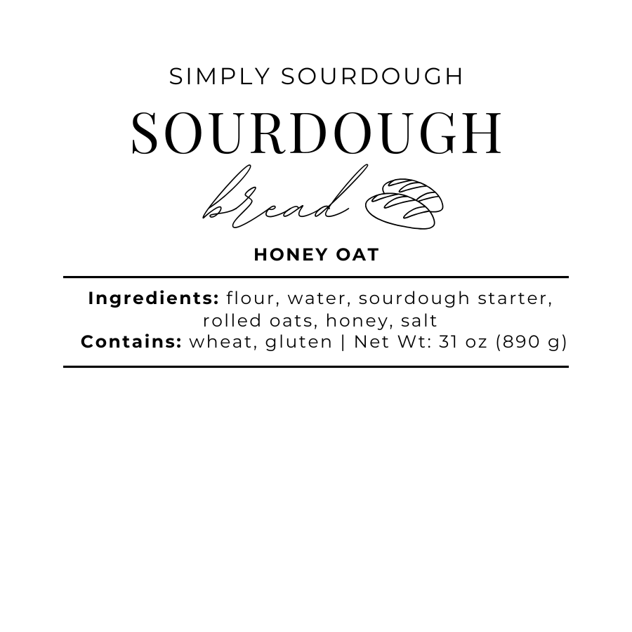 Honey Oat sourdough bread packaging label